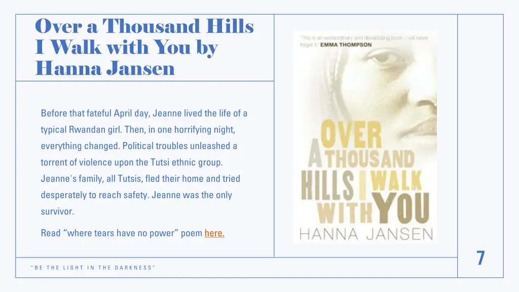 over a thousand hills i walk with you by hanna