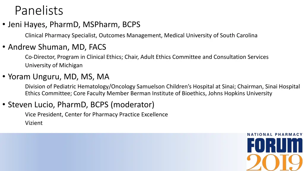 panelists jeni hayes pharmd mspharm bcps