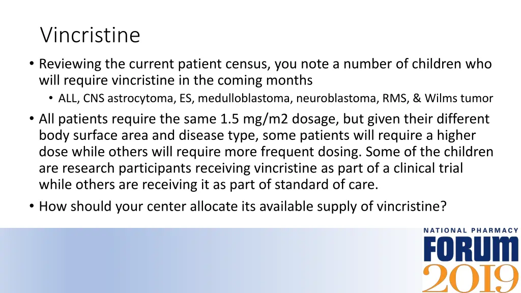 vincristine reviewing the current patient census