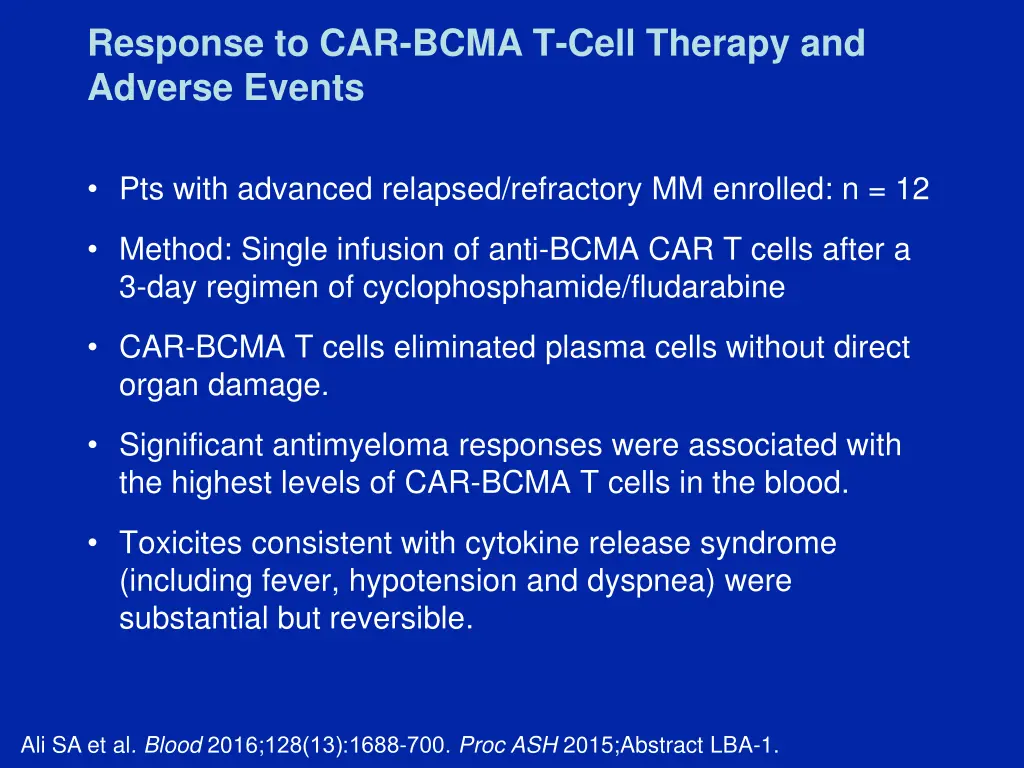 response to car bcma t cell therapy and adverse