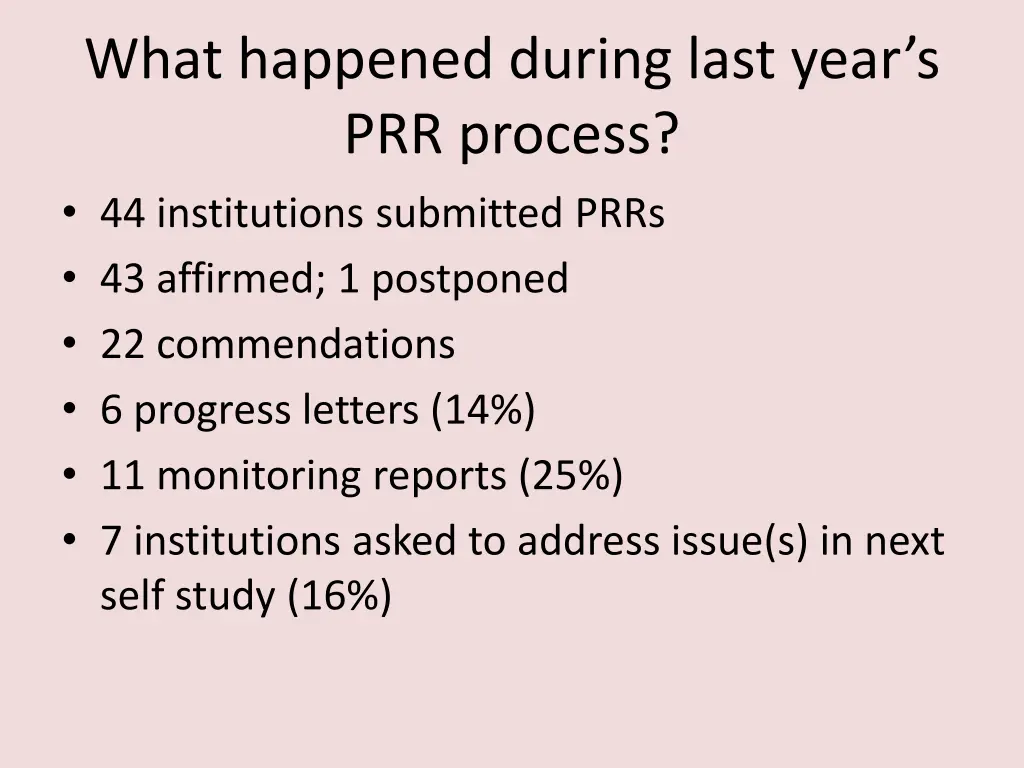 what happened during last year s prr process