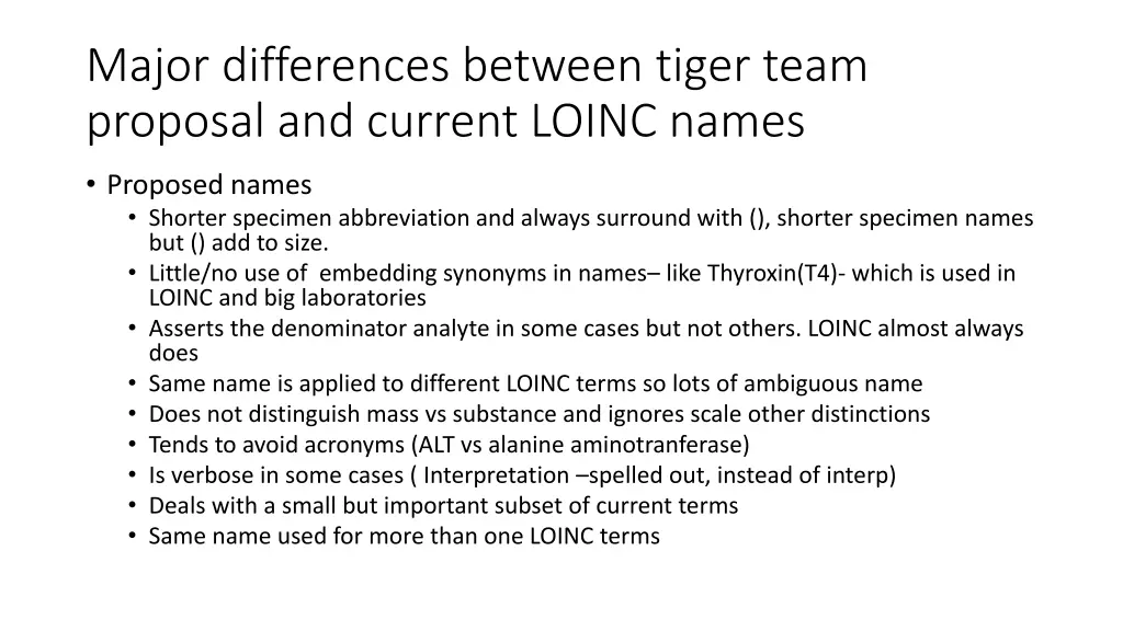 major differences between tiger team proposal