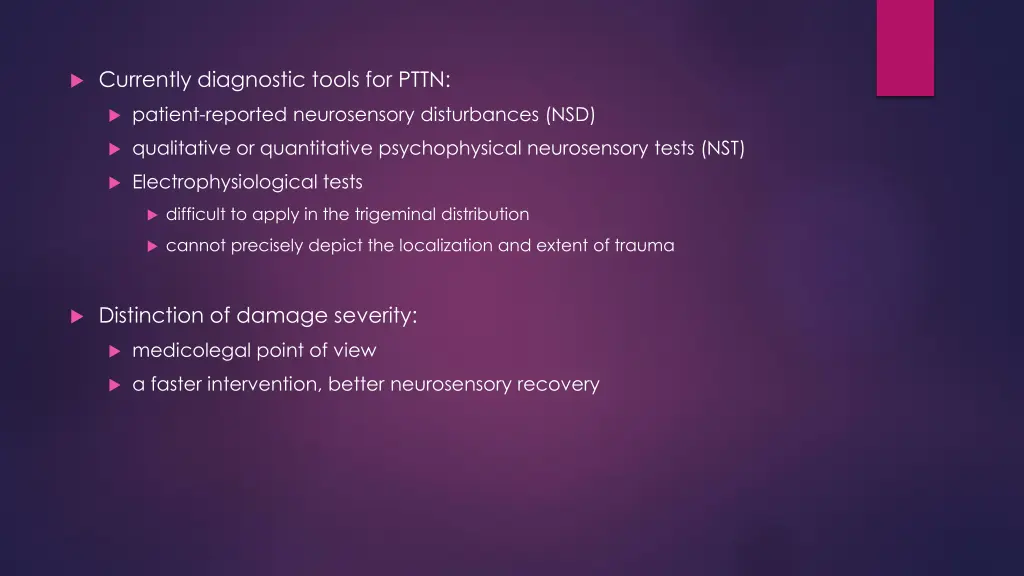 currently diagnostic tools for pttn