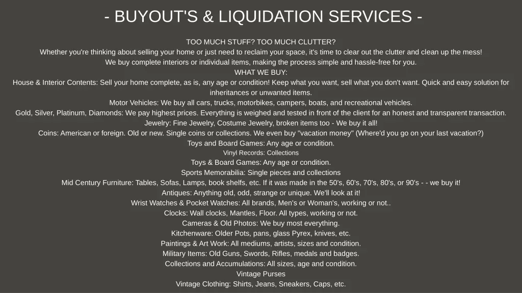 buyout s liquidation services