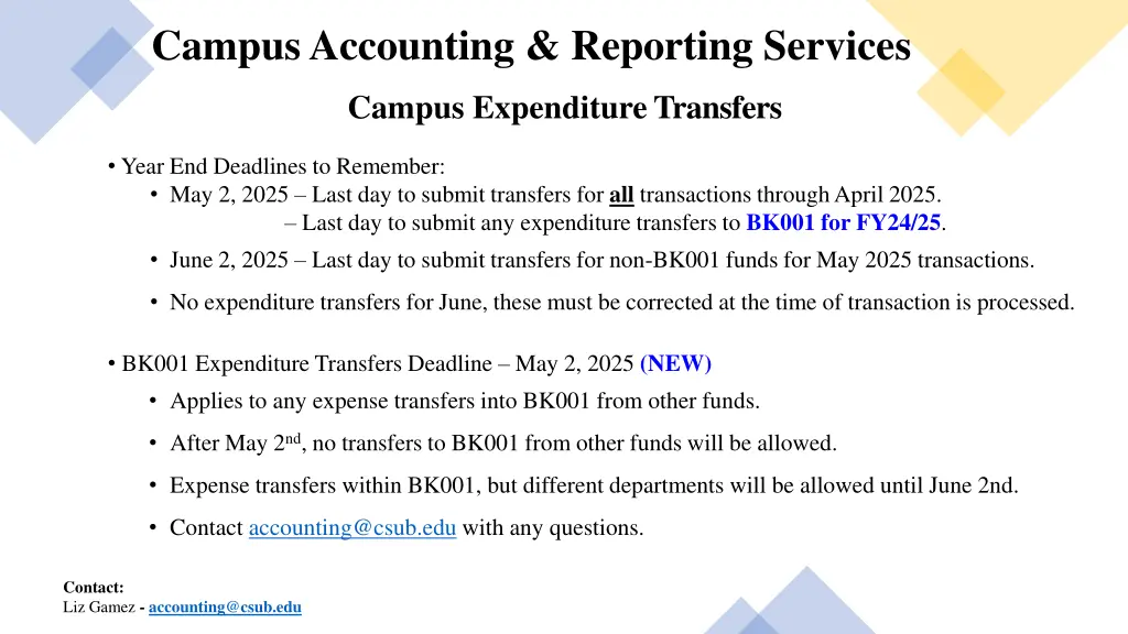 campus accounting reporting services