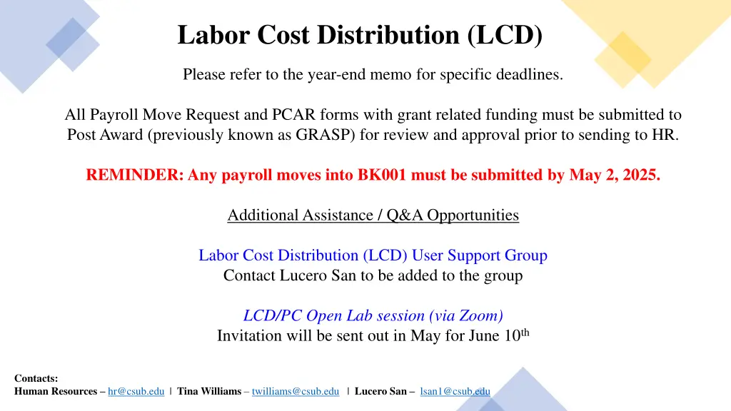 labor cost distribution lcd