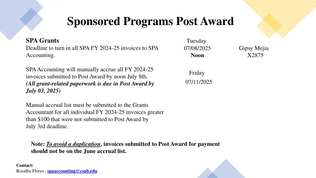 sponsored programs post award