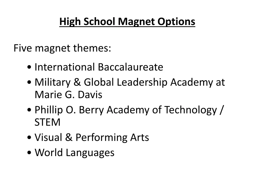 high school magnet options
