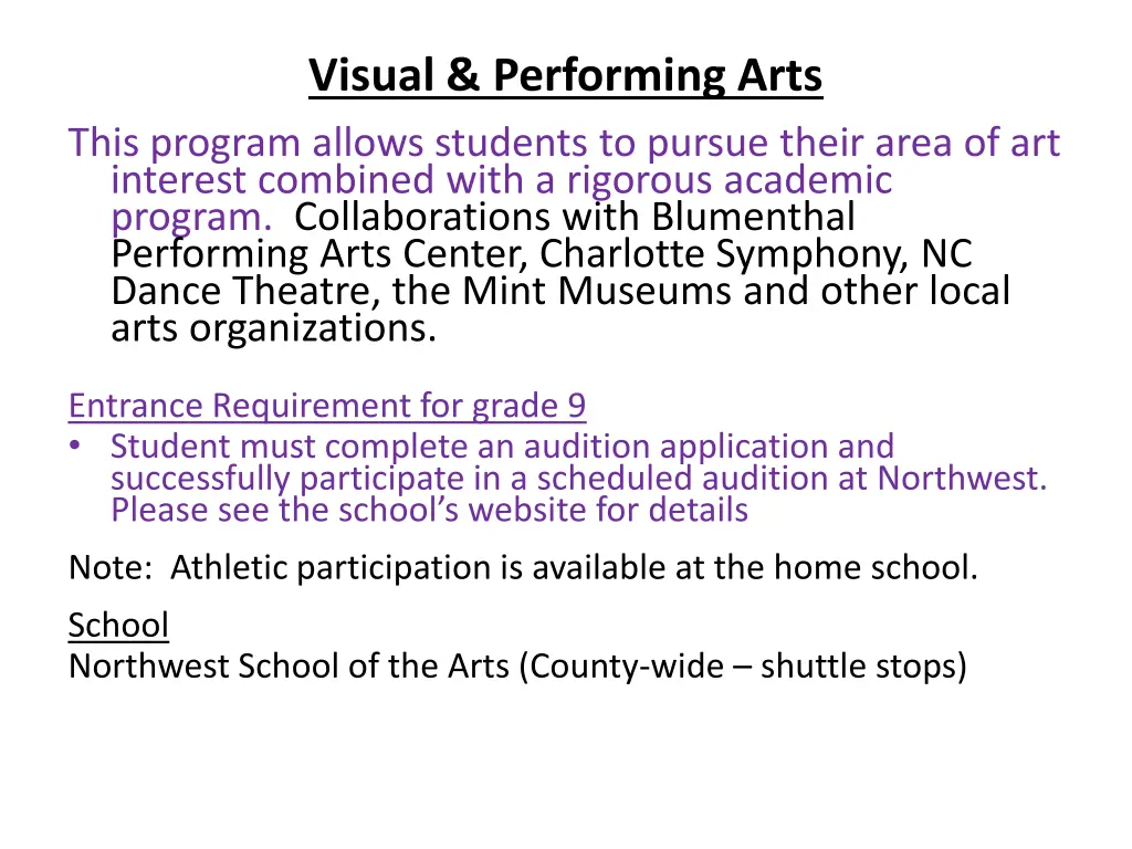 visual performing arts this program allows