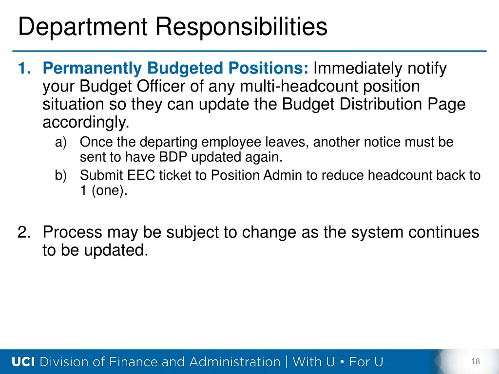 department responsibilities