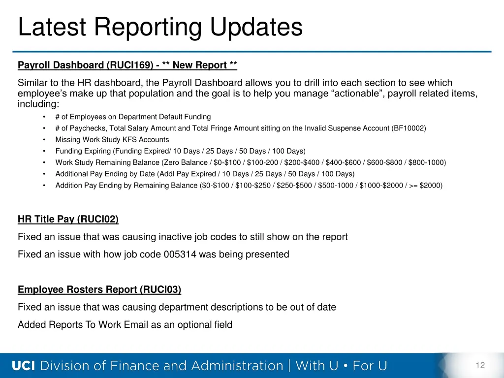 latest reporting updates