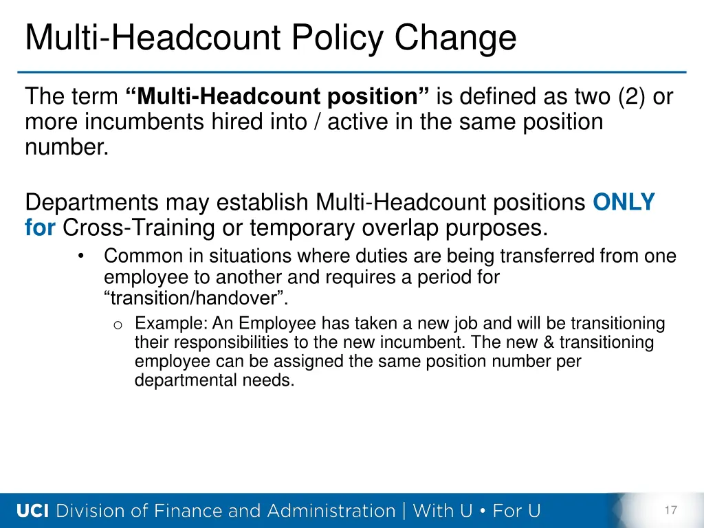 multi headcount policy change