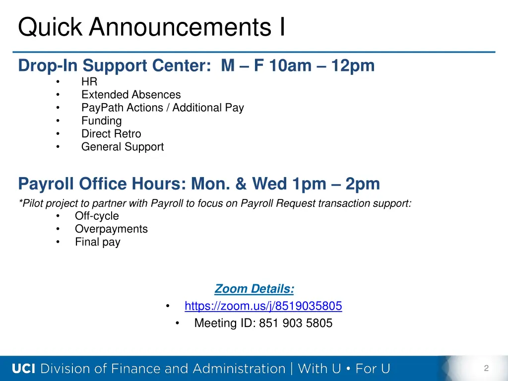 quick announcements i