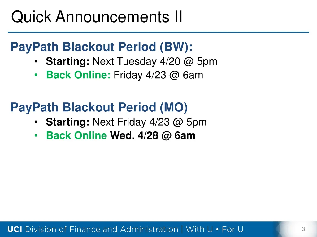 quick announcements ii