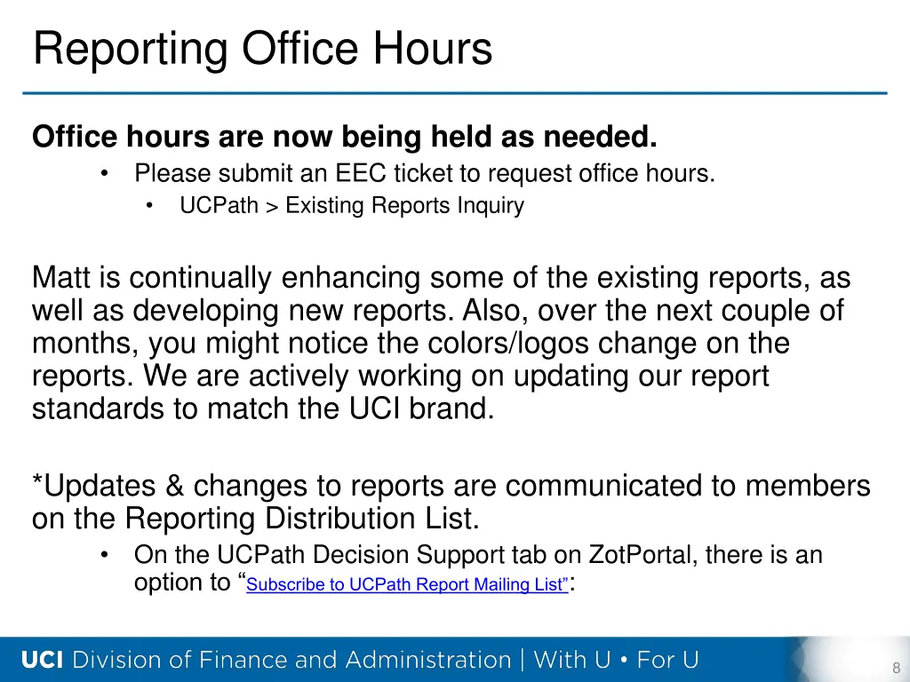 reporting office hours
