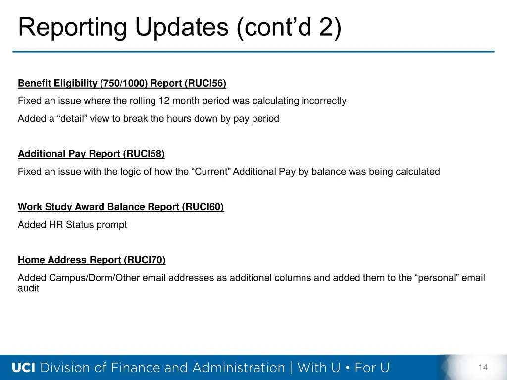 reporting updates cont d 2