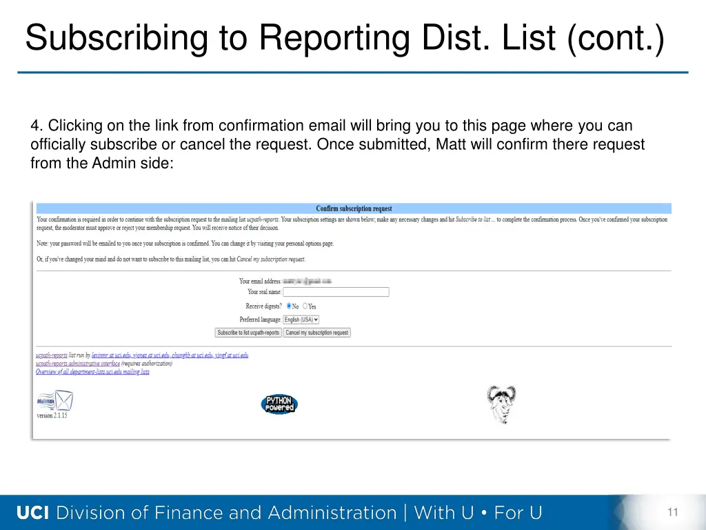 subscribing to reporting dist list cont 1