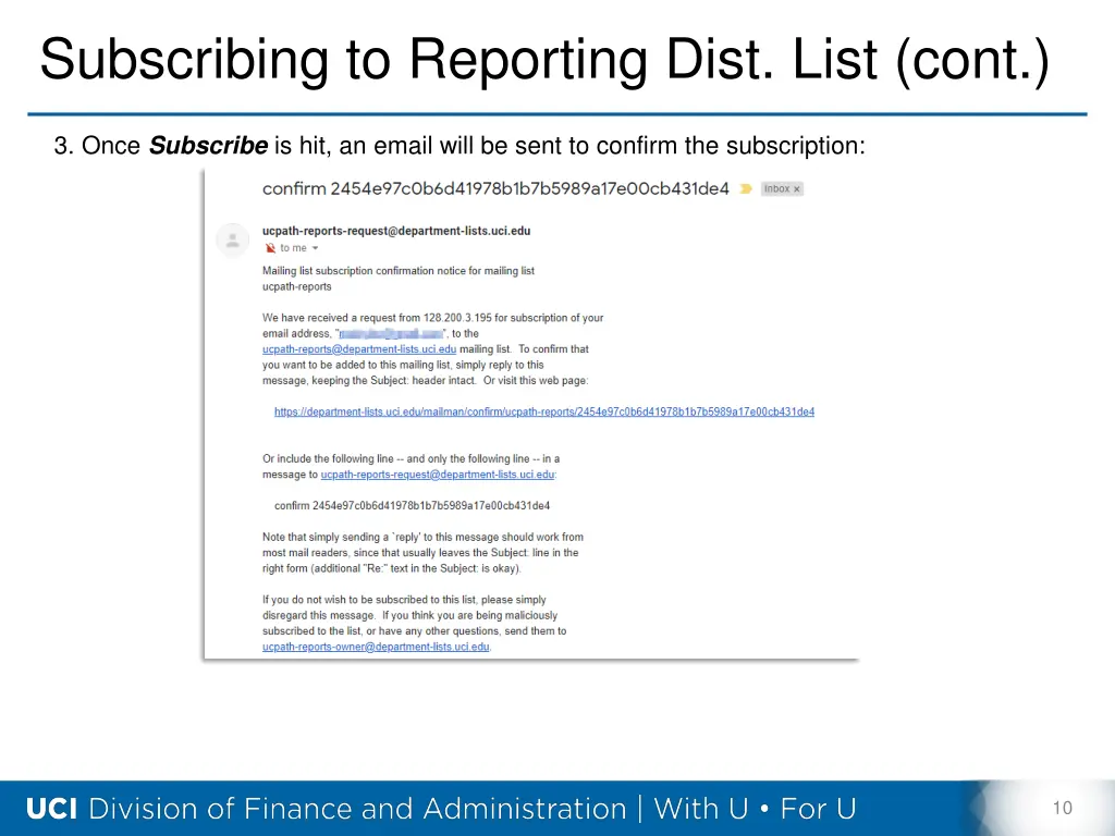 subscribing to reporting dist list cont