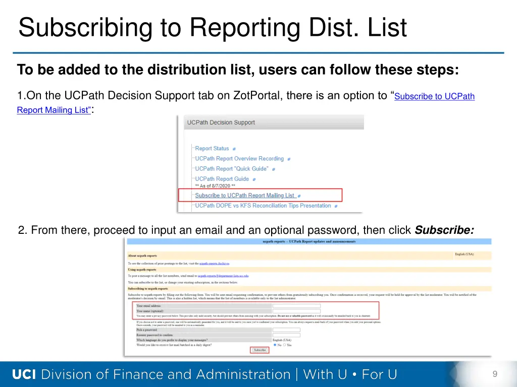 subscribing to reporting dist list