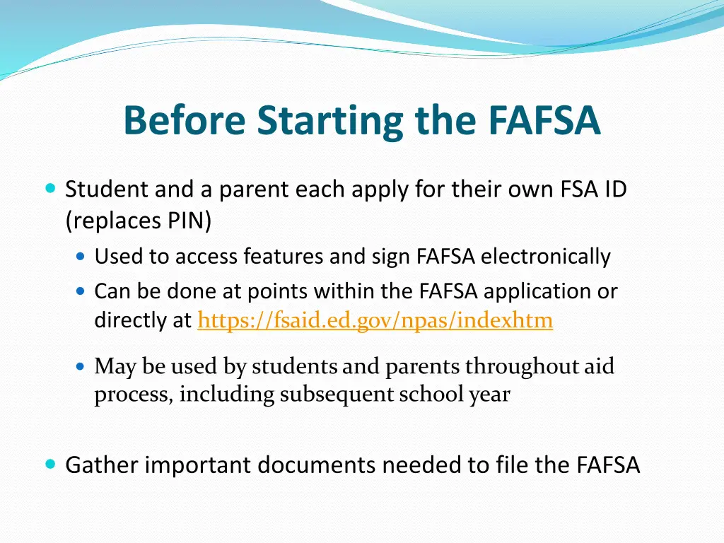 before starting the fafsa