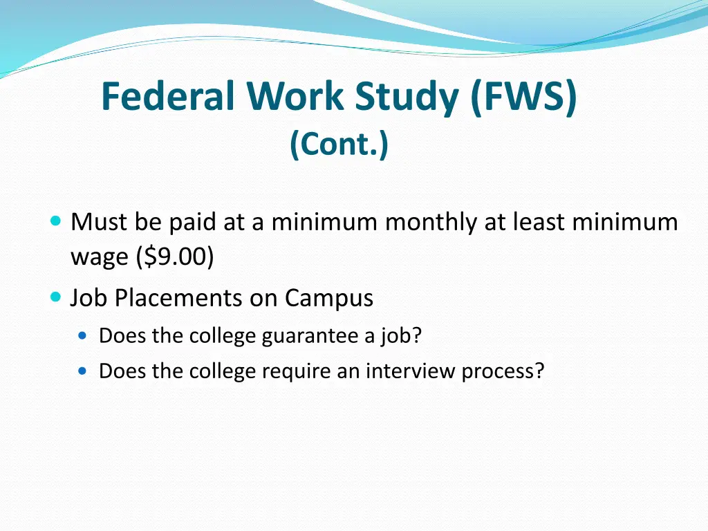 federal work study fws cont