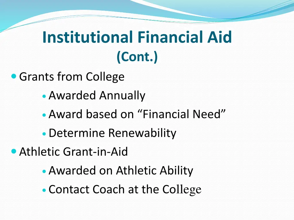 institutional financial aid cont
