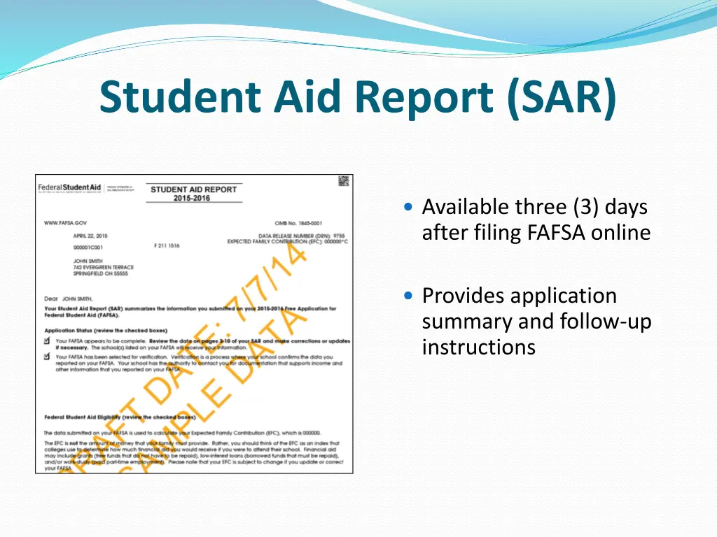 student aid report sar