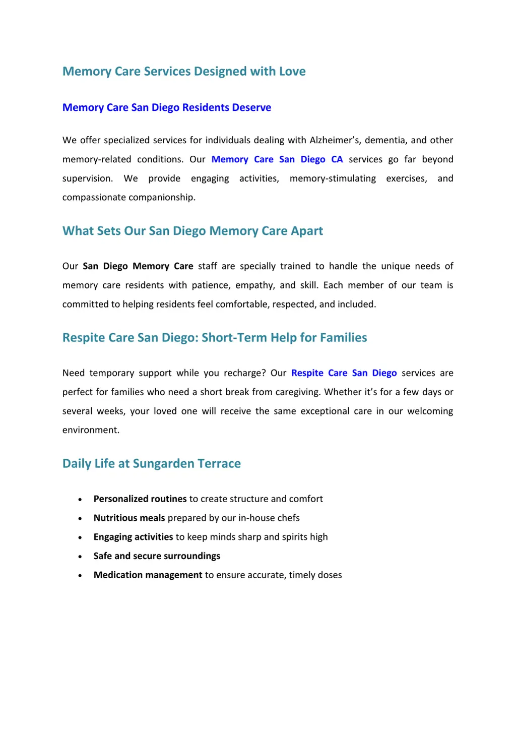 memory care services designed with love