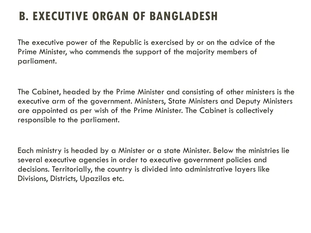 b executive organ of bangladesh