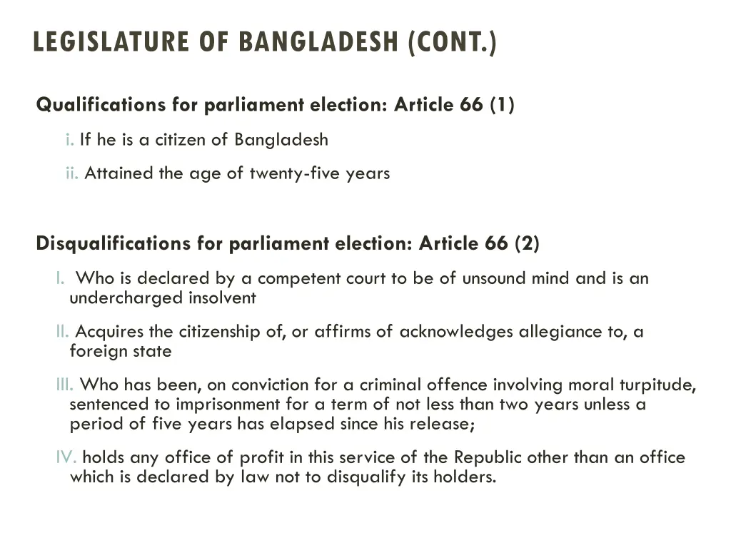 legislature of bangladesh cont