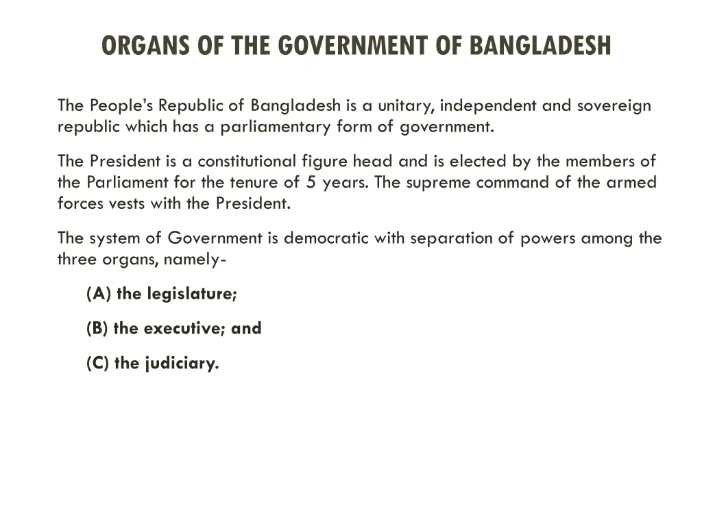organs of the government of bangladesh