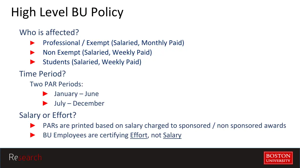 high level bu policy