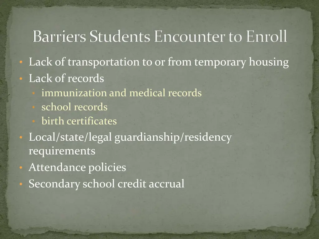 barriers students encounter to enroll