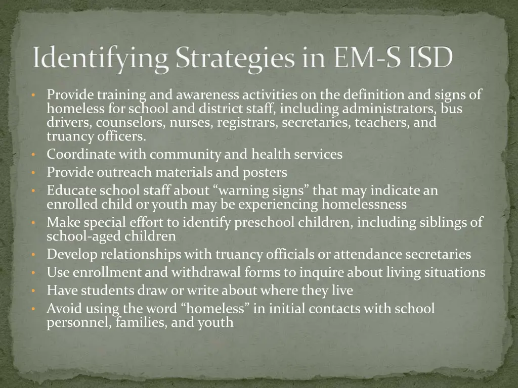 identifying strategies in em s isd