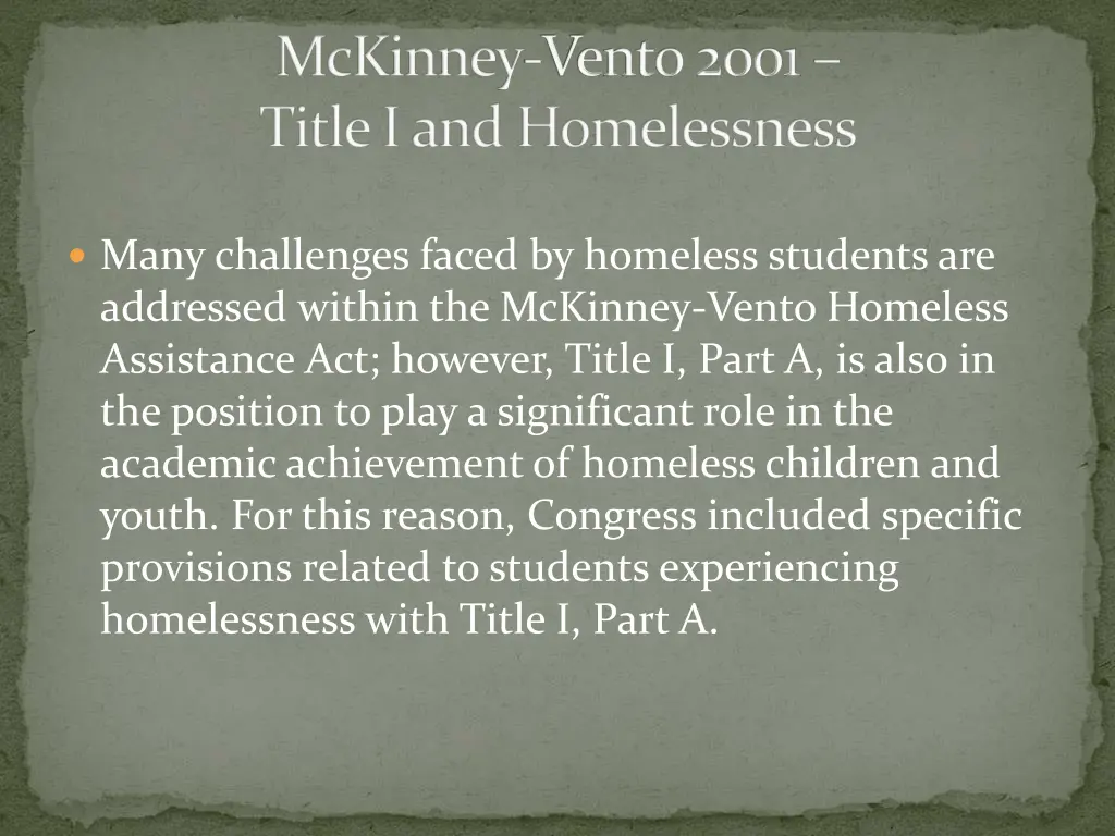 mckinney vento 2001 title i and homelessness 1