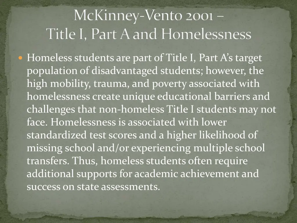 mckinney vento 2001 title i part