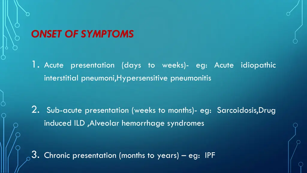onset of symptoms