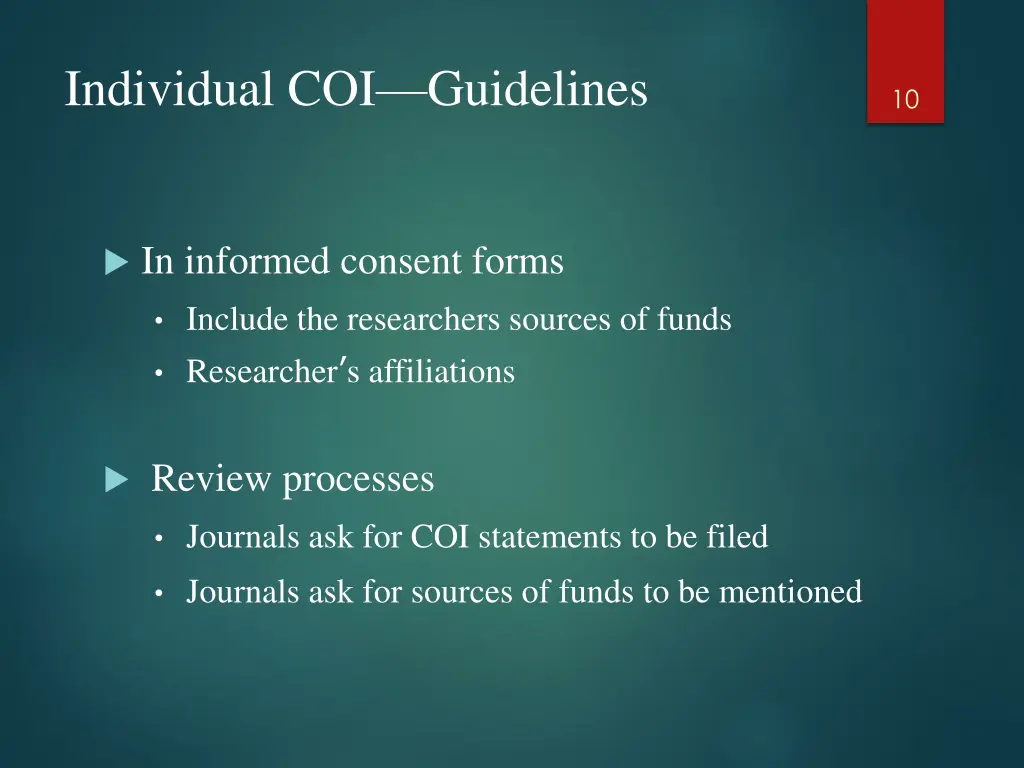 individual coi guidelines