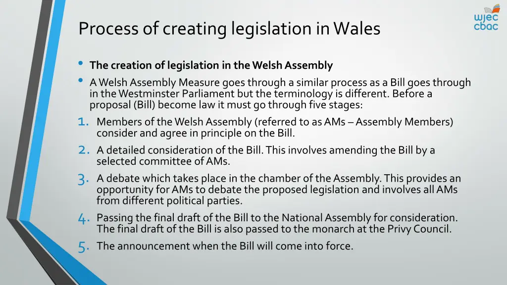 process of creating legislation in wales