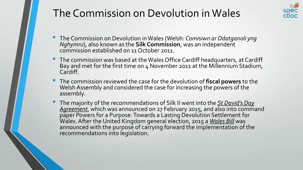 the commission on devolution in wales
