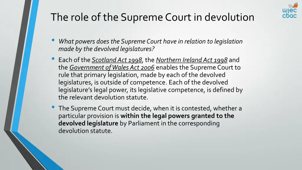 the role of the supreme court in devolution 1