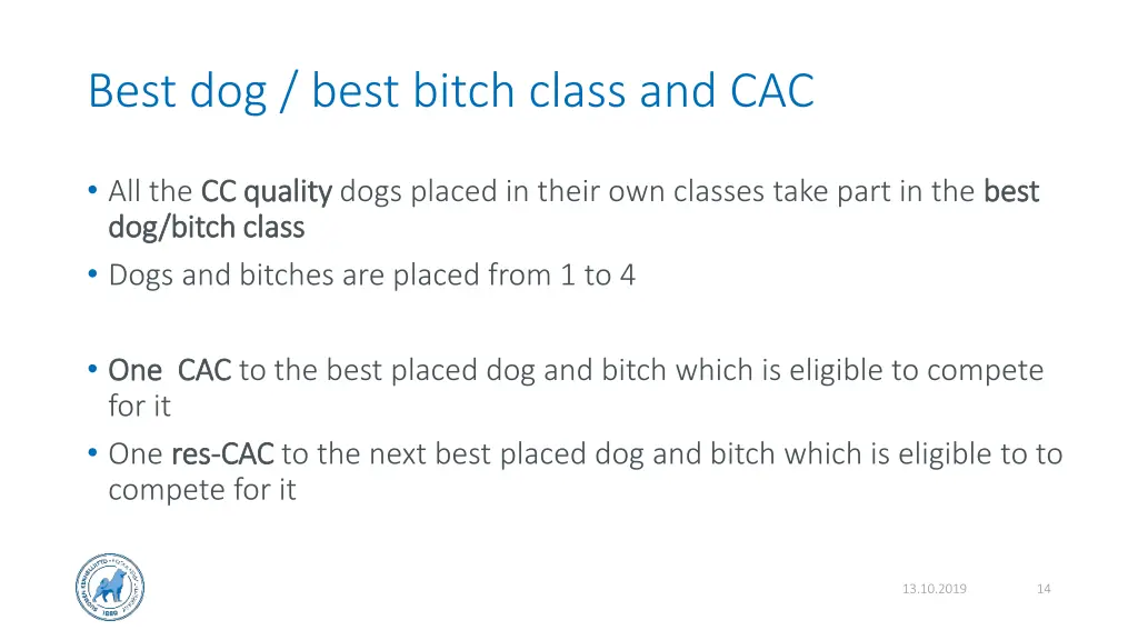 best dog best bitch class and cac