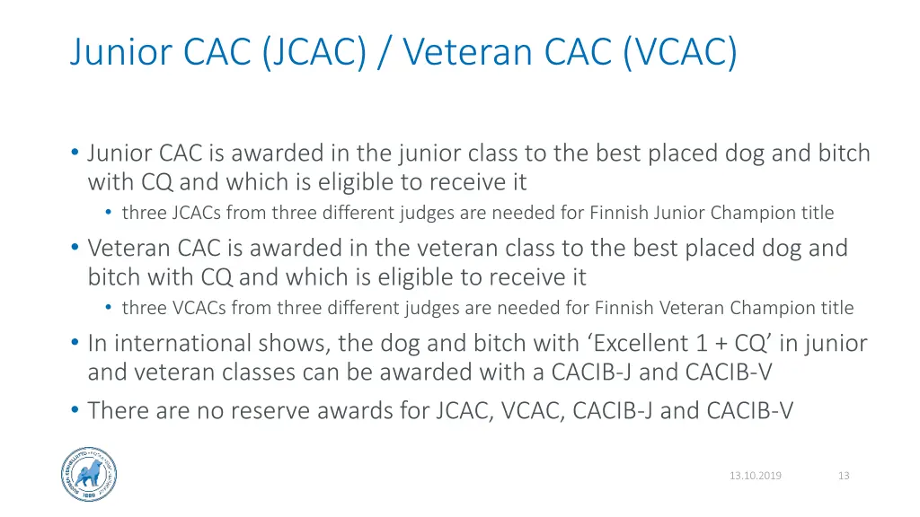 junior cac jcac veteran cac vcac
