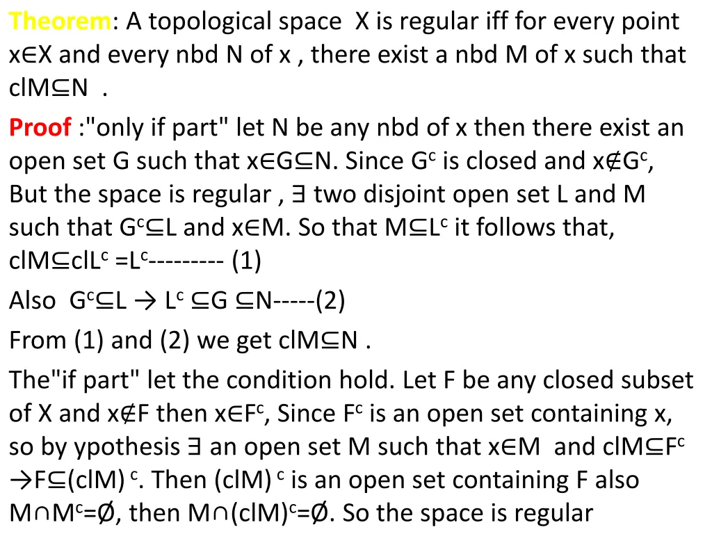 theorem a topological space x is regular