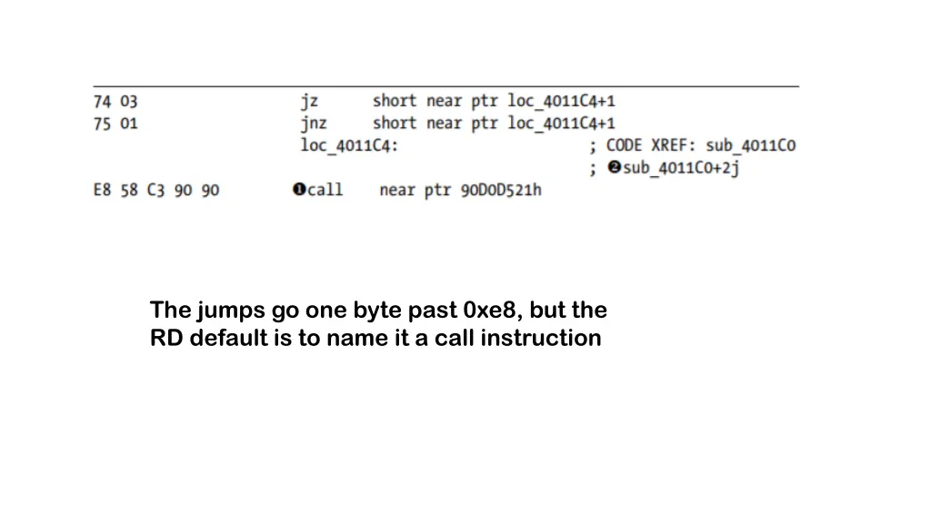 the jumps go one byte past 0xe8