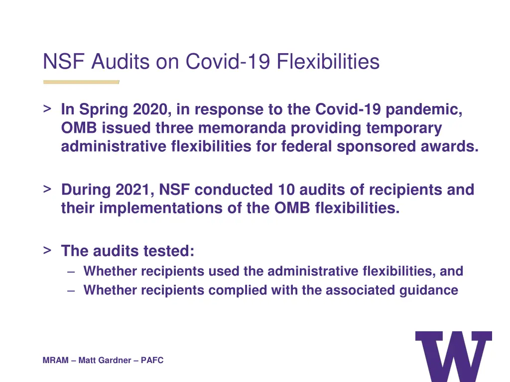 nsf audits on covid 19 flexibilities