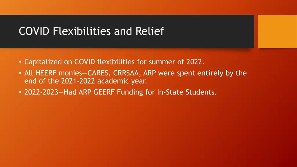 covid flexibilities and relief