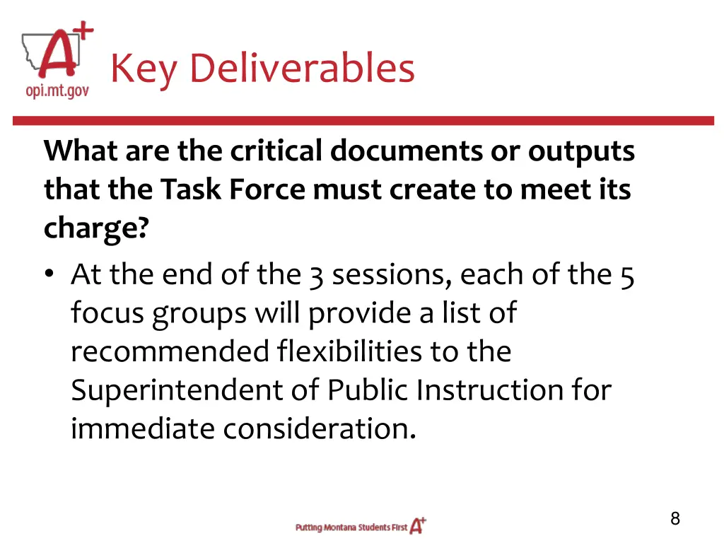 key deliverables