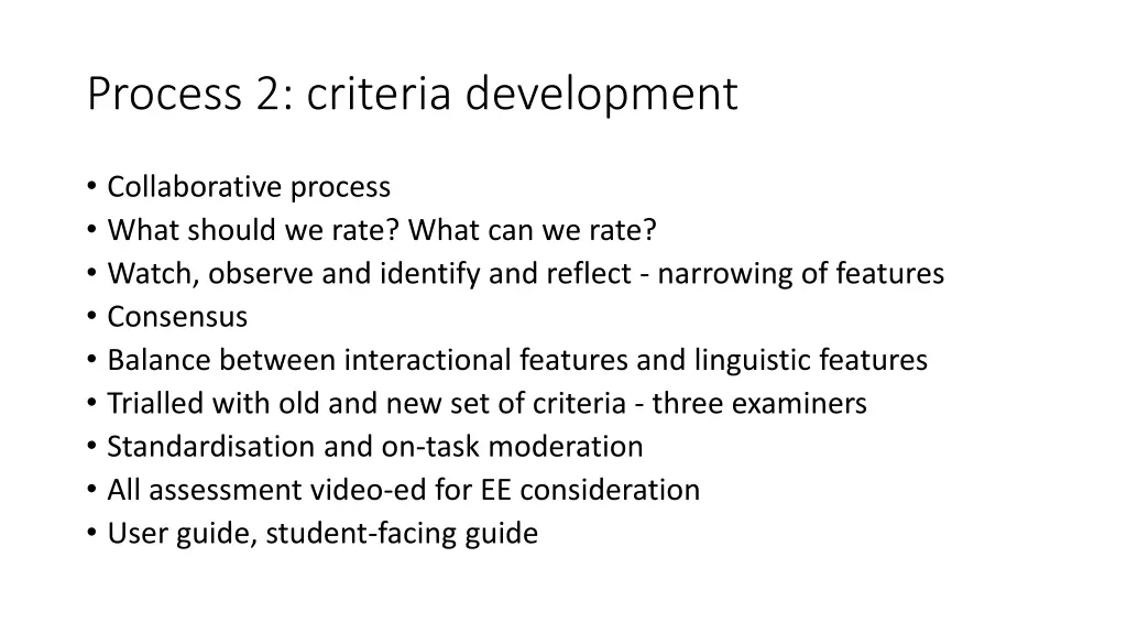 process 2 criteria development