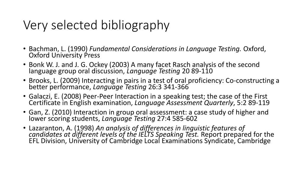 very selected bibliography